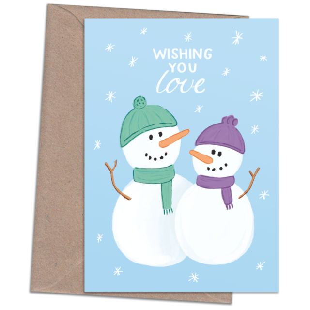 Greetings card wishing you love winter snowmen