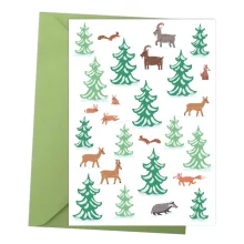 Greeting card cute animal forest winter