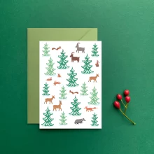 Greeting card cute animal forest winter 2