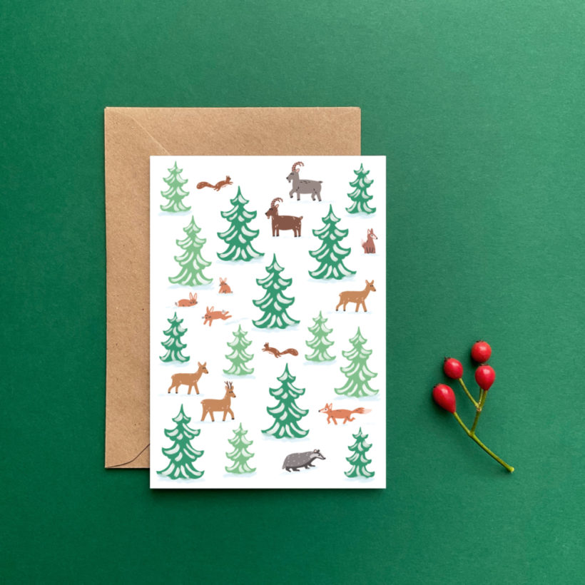 Winter forest friends greetings card