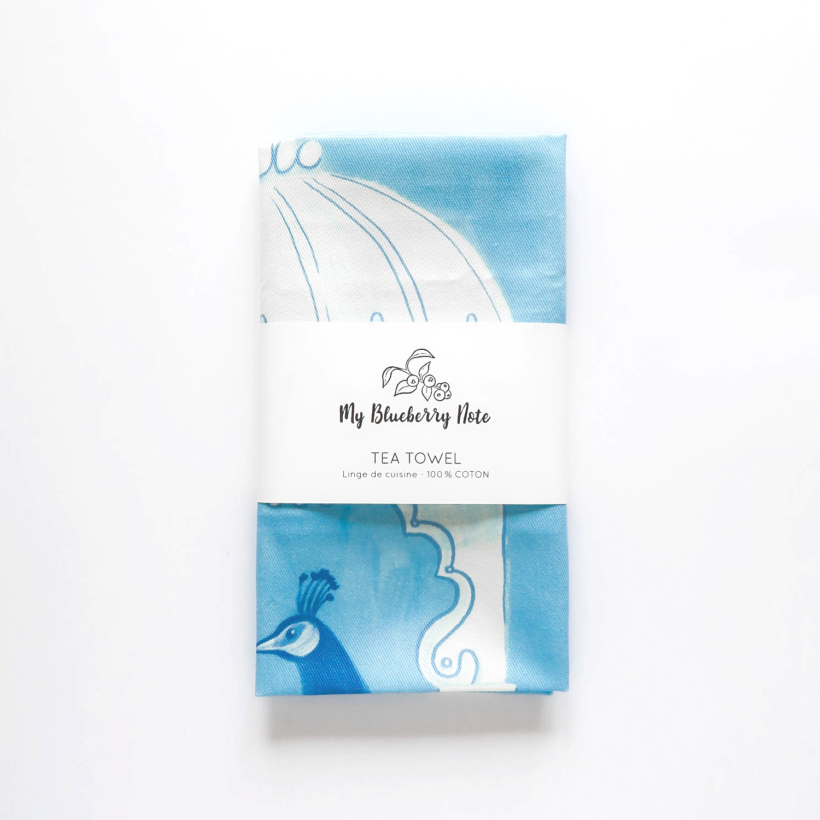 Tea towel peacock in India packaging